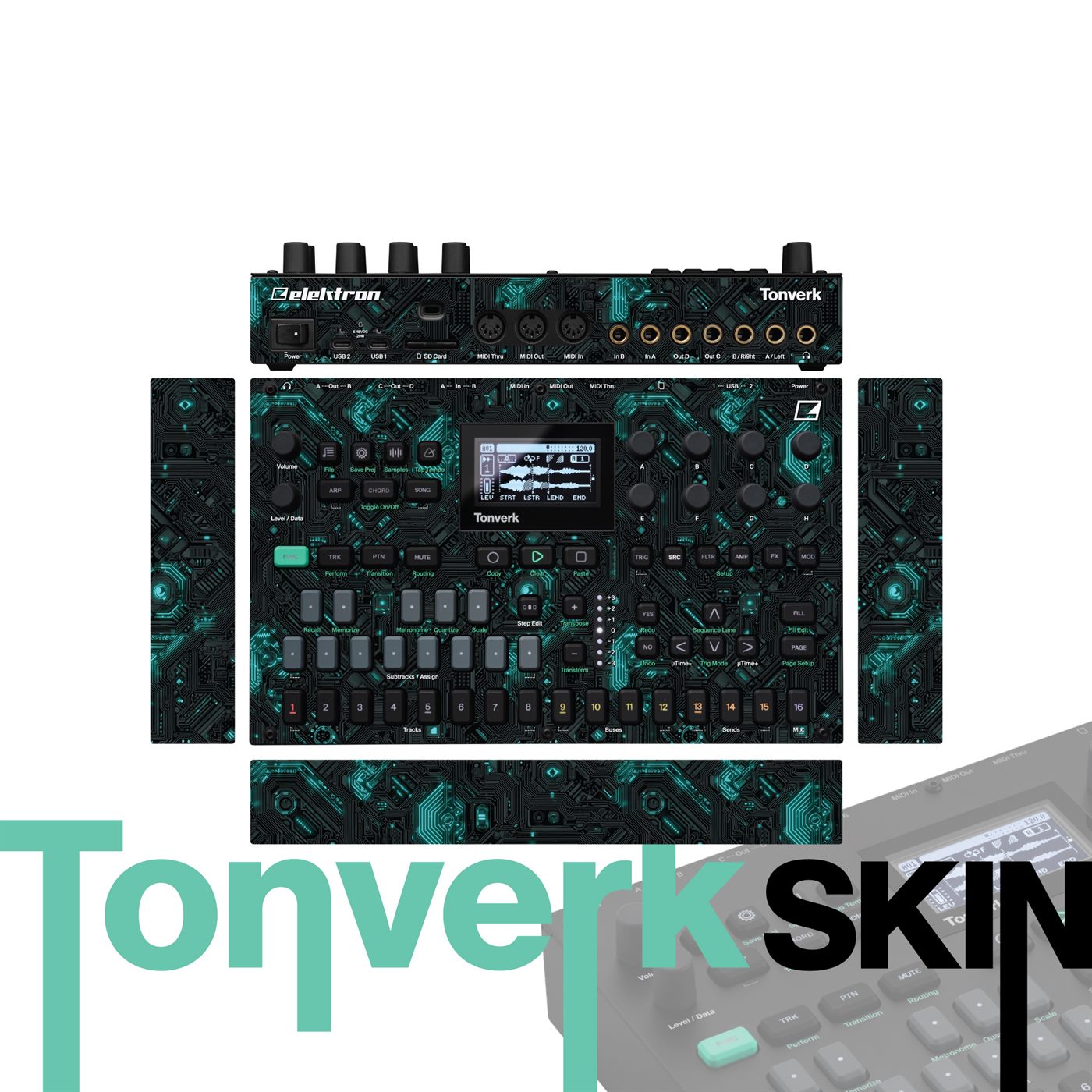 Cyan Core Echo vinyl skin for Elektron Tonverk
