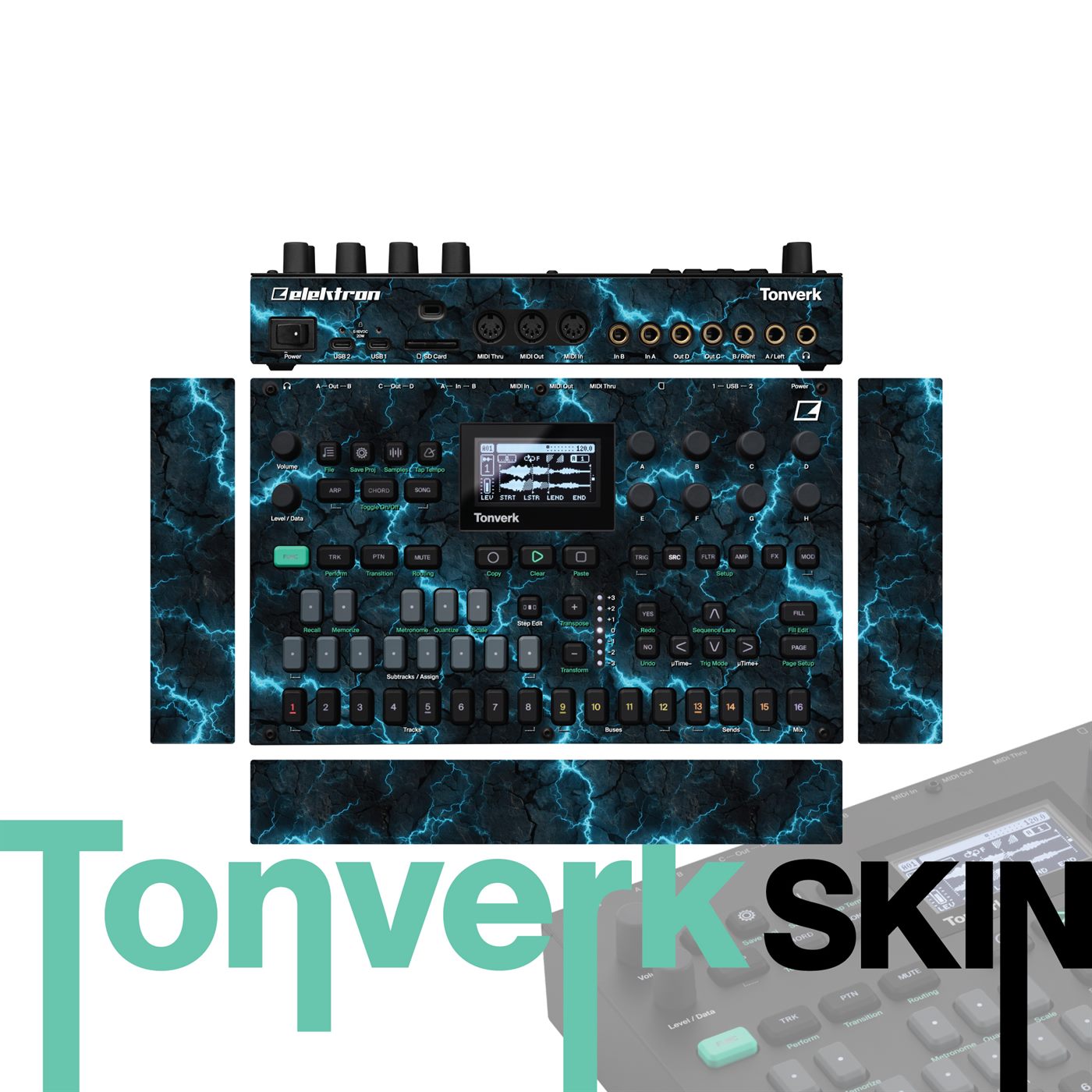 Cyan Plasma Arcs vinyl skin for Elektron Tonverk