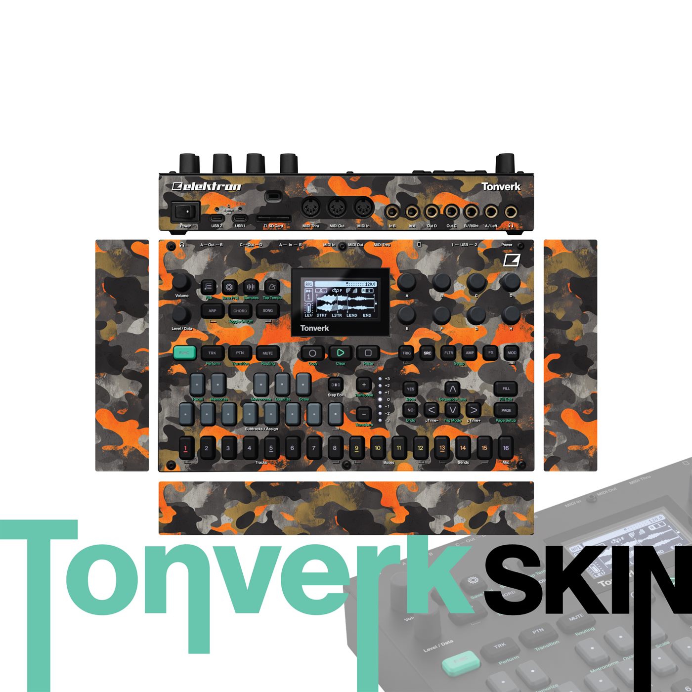 Ember Camo Rush vinyl skin for Elektron Tonverk