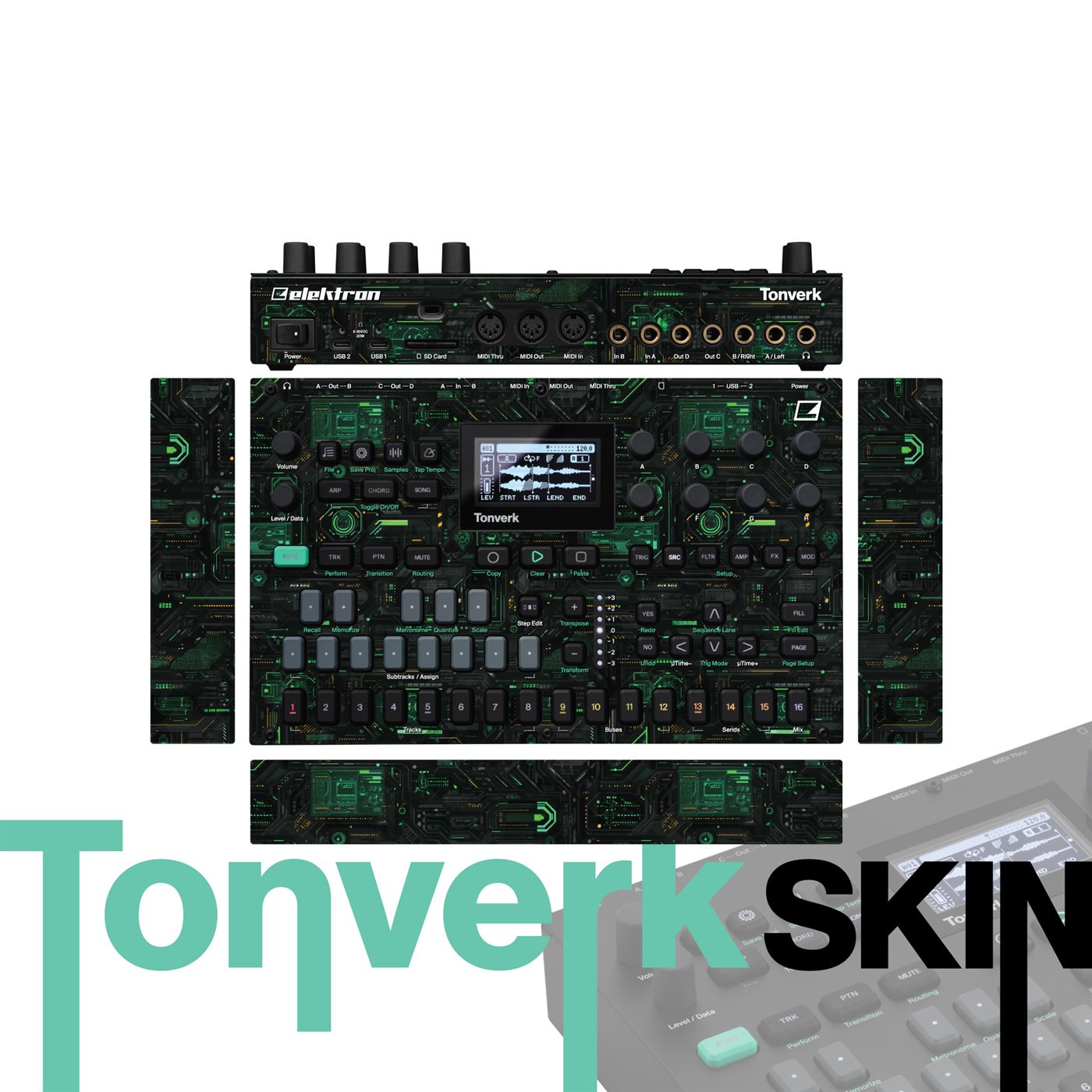Emerald Sci-Fi Panels vinyl skin for Elektron Tonverk