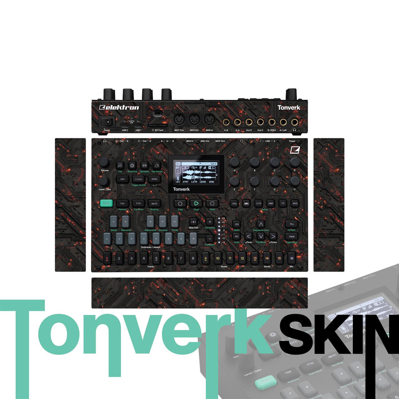 Fine Red Circuitry vinyl skin for Elektron Tonverk