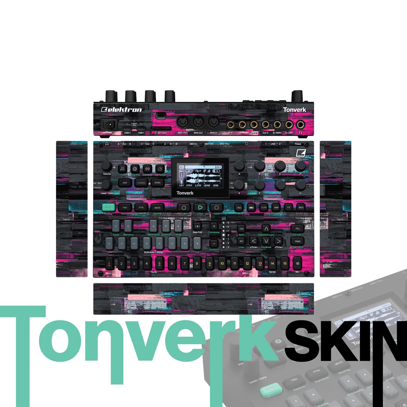 Glitch Magenta Drift vinyl skin for Elektron Tonverk