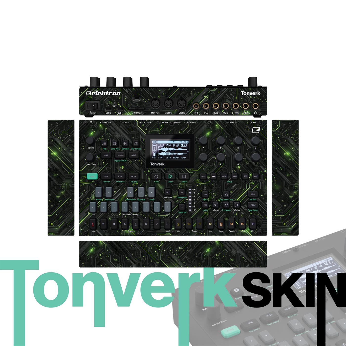 Lime Green Circuitry vinyl skin for Elektron Tonverk
