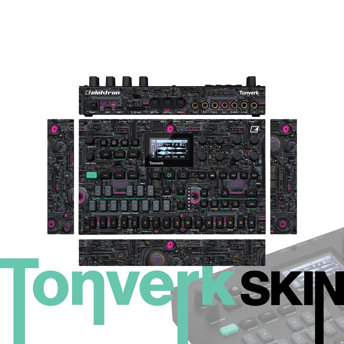 Magenta Hardware Nodes vinyl skin for Elektron Tonverk