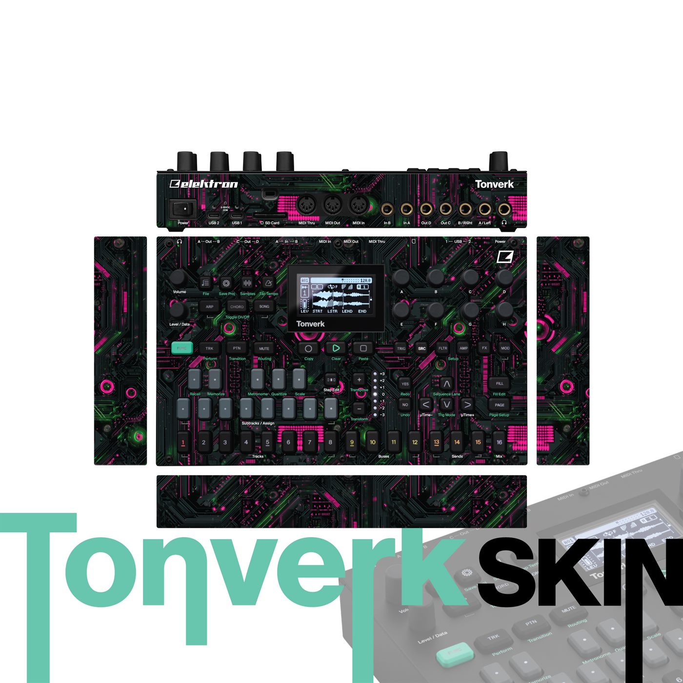 Neon Circuit Bloom vinyl skin for Elektron Tonverk