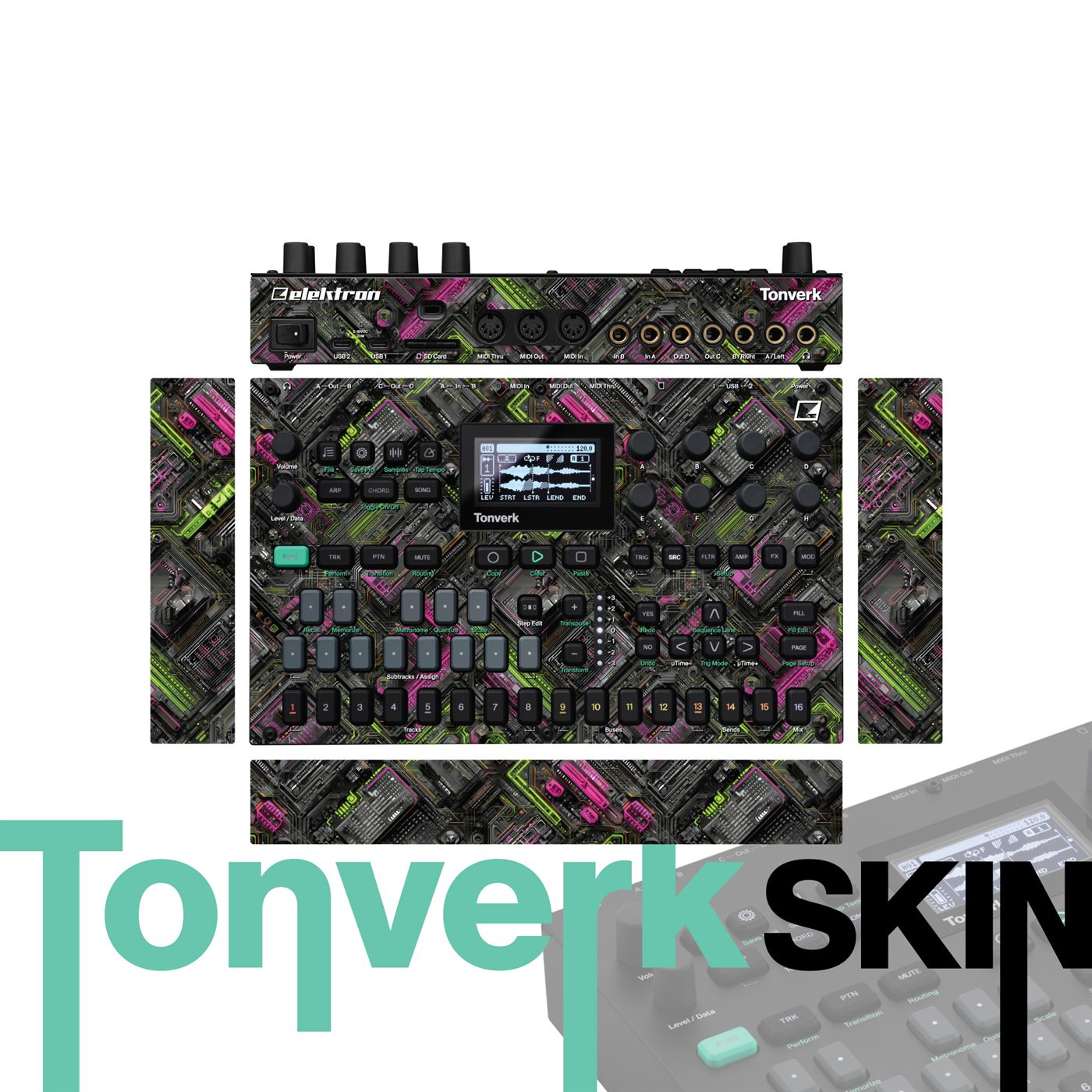 Neon Jungle Drift vinyl skin for Elektron Tonverk