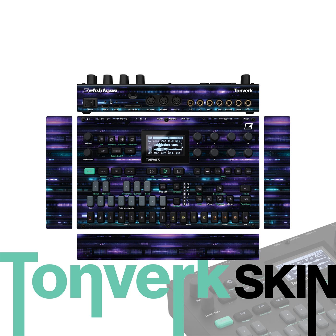Neon Midnight Hum vinyl skin for Elektron Tonverk