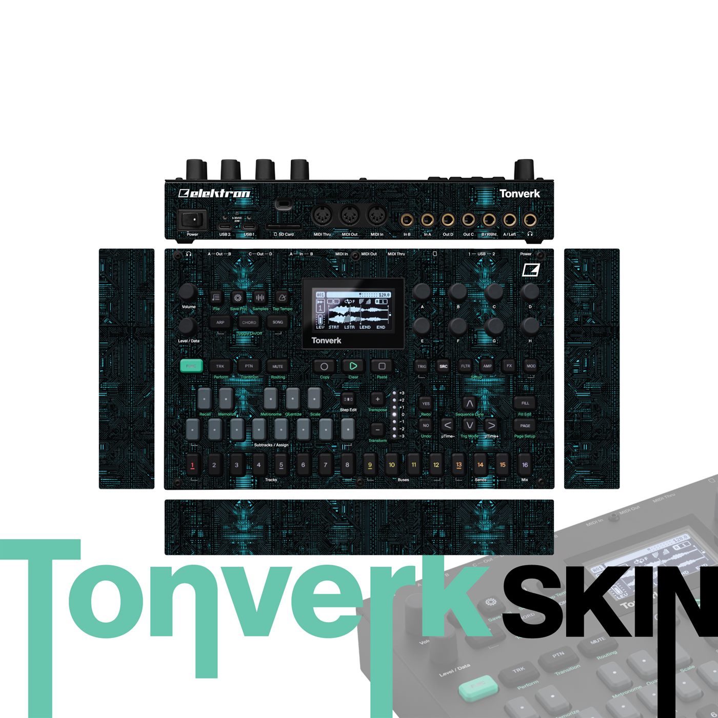 Neon Sapphire Grid vinyl skin for Elektron Tonverk