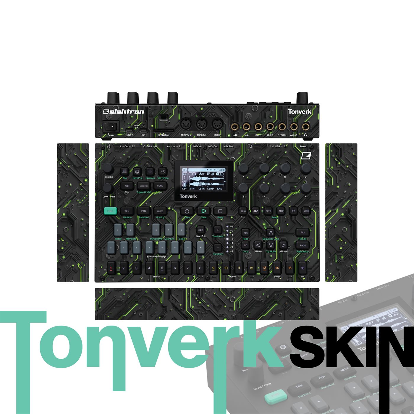 Neon Verdant Trace vinyl skin for Elektron Tonverk