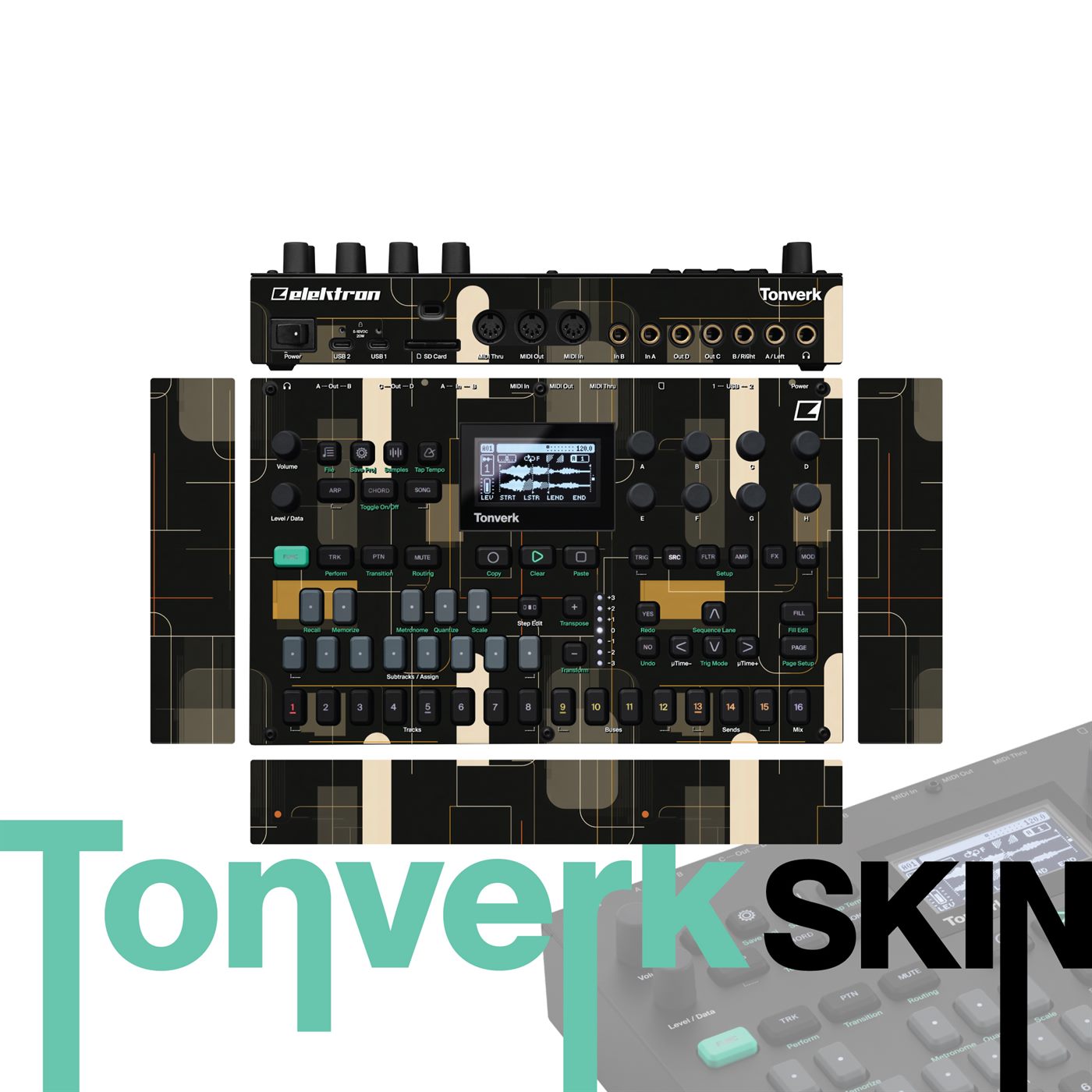Noir Grid Drift vinyl skin for Elektron Tonverk