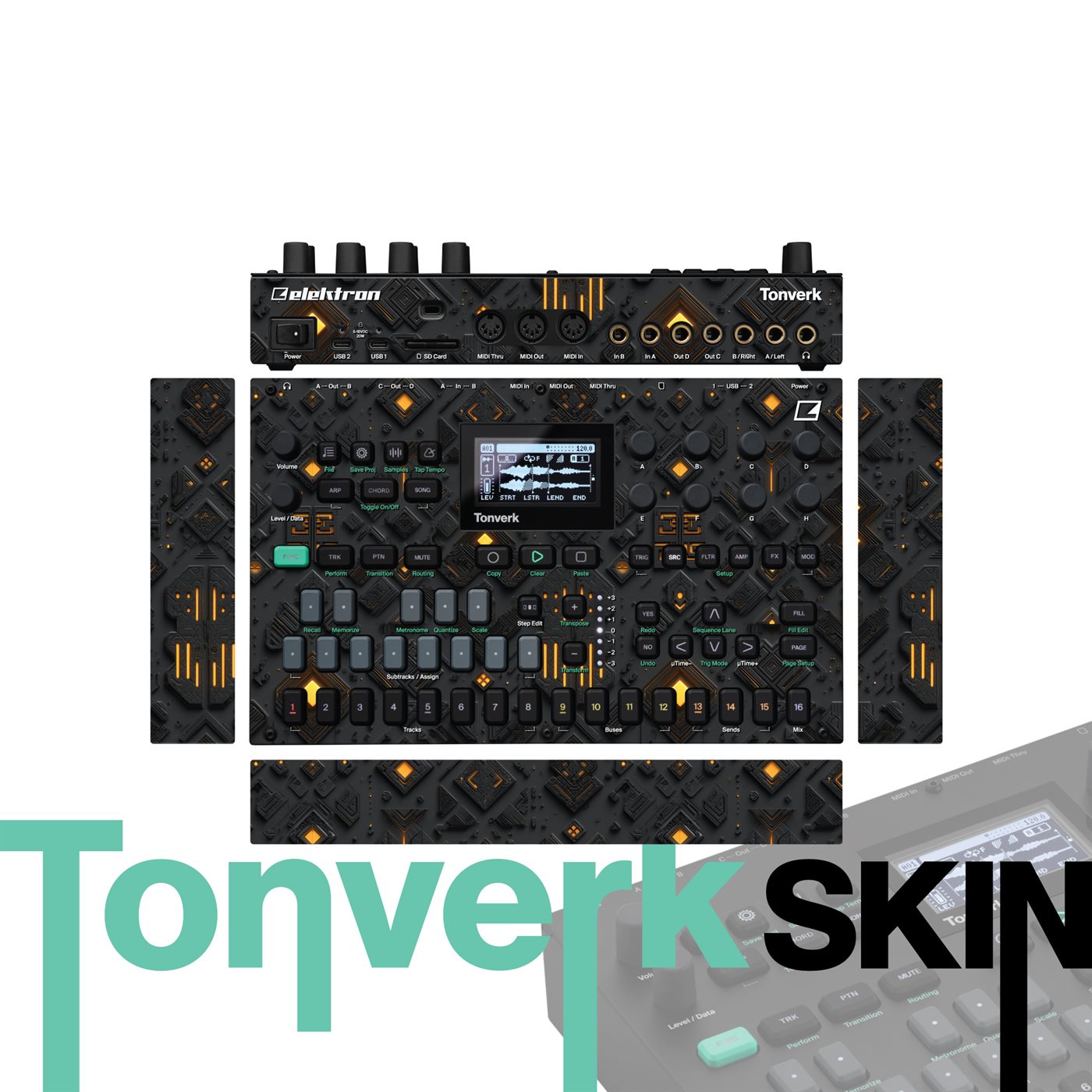 Onyx Ember Grid vinyl skin for Elektron Tonverk