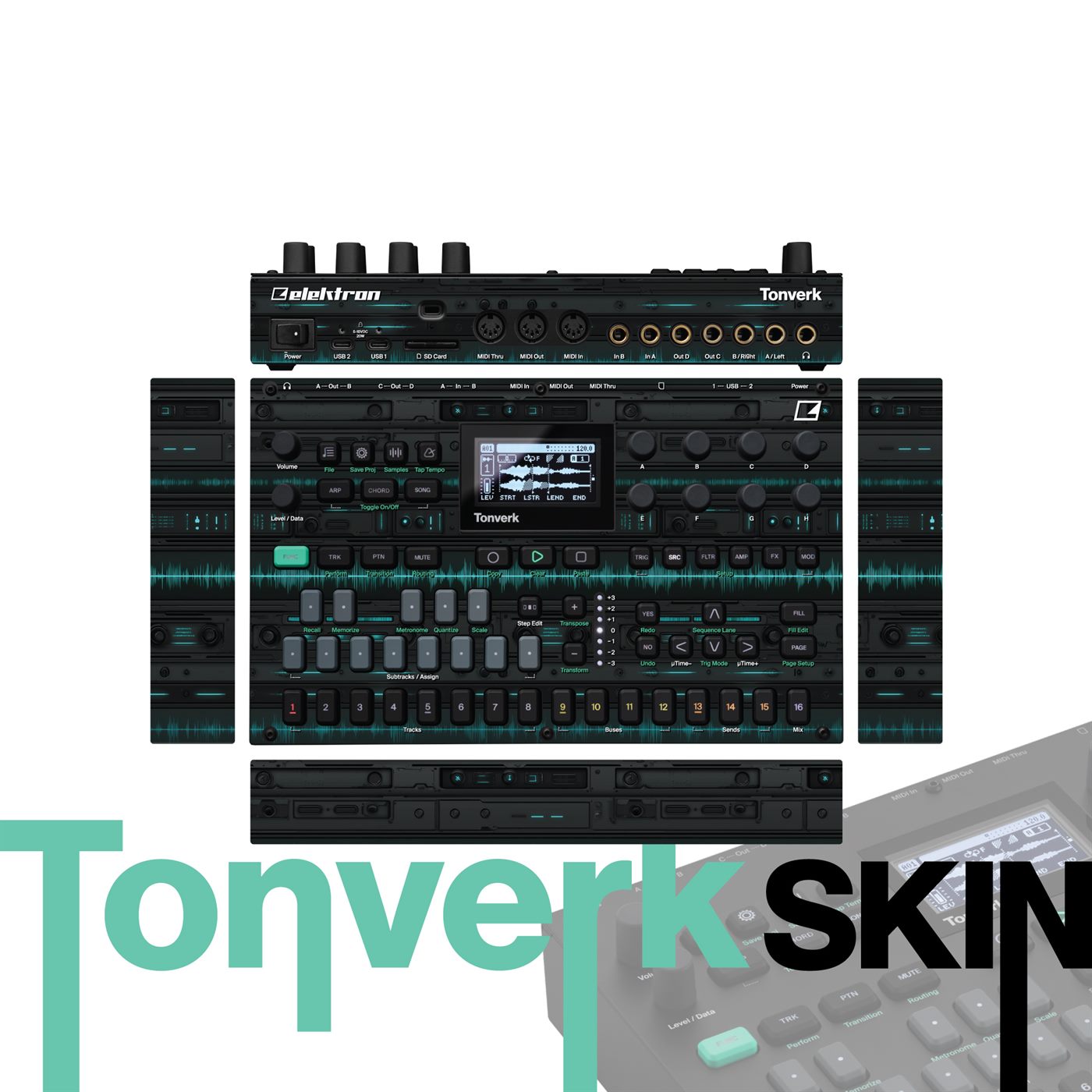 Teal Pulse Waveform vinyl skin for Elektron Tonverk