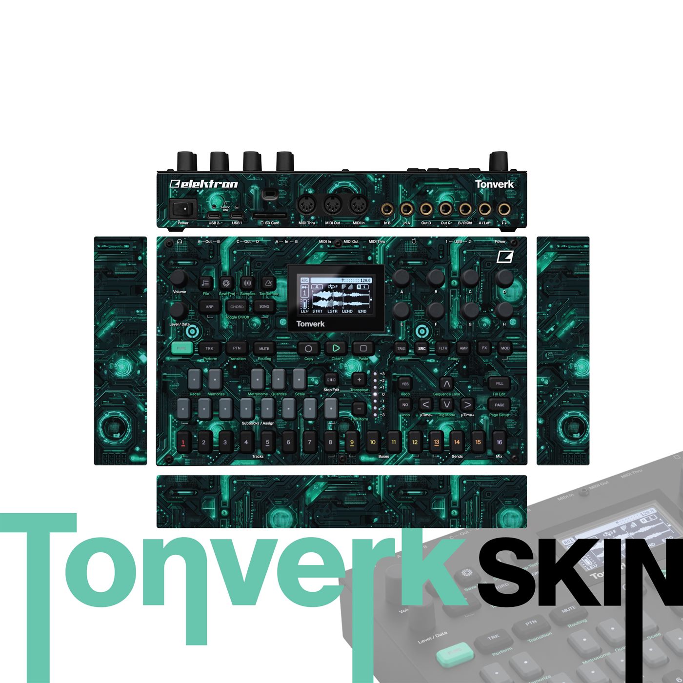 Teal Sci-Fi Panels vinyl skin for Elektron Tonverk
